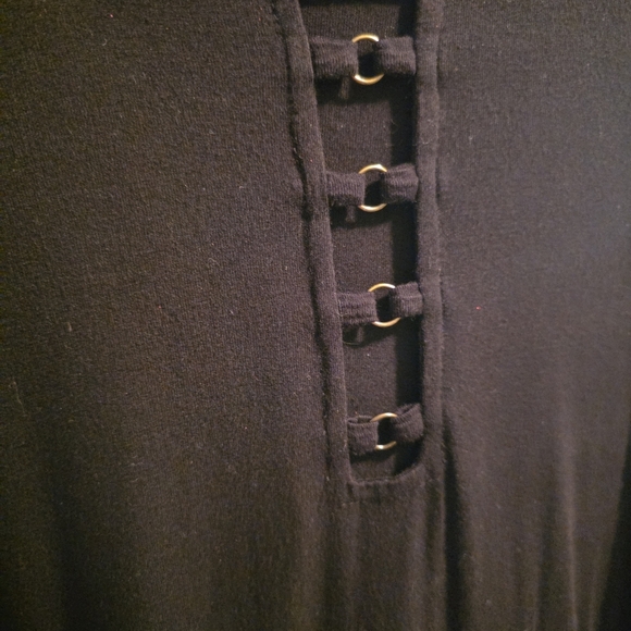 Torrid Super Soft Black Crew Neck O-Ring Babydoll Tunic Top Long Bell Sleeve - Picture 6 of 8